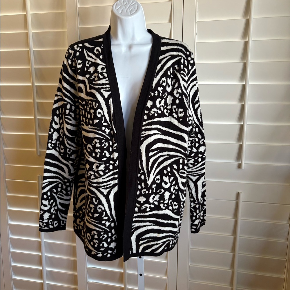 Chico's Black and White Zebra Print Cardigan